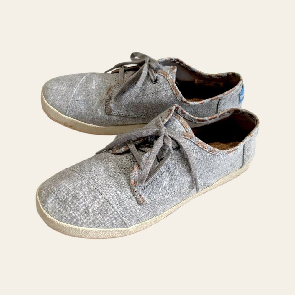 TOMS Women's Size 8 1/5 Paseo Sneaker Slub Chambray Grey Cheetah Print Upper